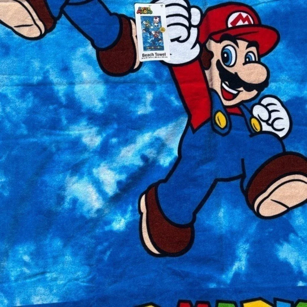 Super Mario Blue Tie Dye Printed Beach Towel Oversized 28" x 58" NEW - Picture 4 of 8